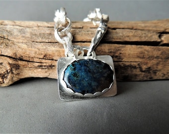 Sterling Silver Bracelet, Shattuckite Silver Bezel, Handmade Silver Chain Bracelet, Urban Chic Jewelry, Rustic Urban, Artisan Jewelry