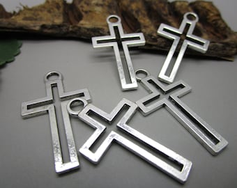 5 Big Christian Charms - Antique Silver Cross Charms Pendant - MC1257