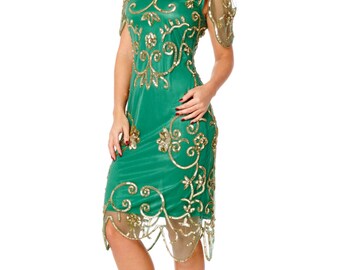 Rosemary Emerald Green Dress Vintage 1920s inspired Flapper Great Gatsby Art Deco Rehearsal Dinner Downton Abbey Speakeasy Charleston Dress