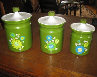 Vintage 1960's Kromex Canister Set Flower Power Crazy Daisy Look