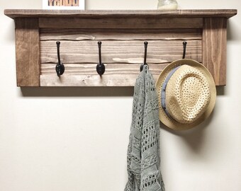 Rustique en bois noyer porte-manteau, étagère en bois rustique, porte de Hall d’entrée, porte, décoration rustique, mobilier rustique, manteau flottant étagère