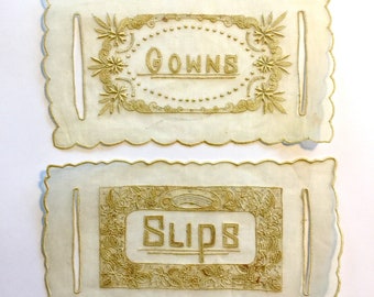 Antique Linens Tags for "Slips and Gowns", Ca: 1915.
