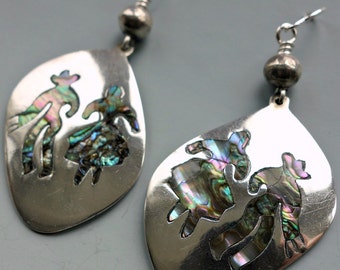 Dancing Abalone Sterling Vintage Mexico Earrings