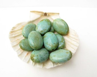 Green Oval Bead Dyed Magnesite Focal Green Brown Bead 2 Bead Beads Meditation Chakra Necklace bracelet jewelry Supply #121
