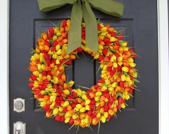 SUMMER WREATH SALE Tulip Spring Wreath- Front Door Tulip Wreath Spring Decor- Easter Wreath- Easter Decor- Easter Decoration- Mother's Day-