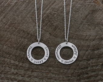 Sterling Silver Washer Necklace, Hand Stamped Mother's Necklace