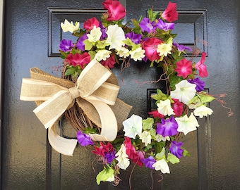 Petunia wreath, wreaths, summer wreath, door wreath, spring wreath