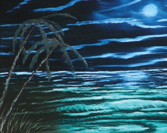 Palms on the Beach at Night print