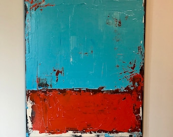 Blue and Orange Abstract Painting 20" x 24" medium-sized Original Art Orange Blue Black Art Wall Decoration