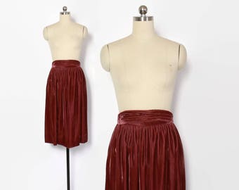 Vintage 70s Velvet SKIRT / 1970s High Waisted Mauve Pink Skirt XS