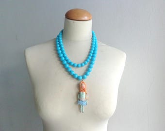 Turquoise necklace, doll Statement necklace, longer style multistrand