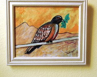 Peace Dove Painting, Original Acrylic Painting, Dove Art, Shalom Artwork, Peace Dove with Olive Branch, Desert Wall Art, Judaica Gifts