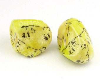 Yellow beads, porcelain beads, ceramic beads, rustic beads, artist beads, nugget beads, unique beads, pair of beads, beads for jewelry
