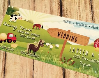 SAMPLE Farm Animal Country Wedding Ticket Invitations!