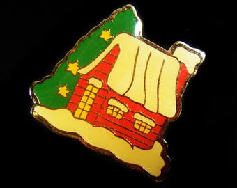 Vintage 80's Snowy Country House Pin