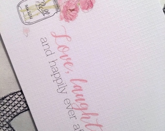 Wedding greeting card - love, laughter, happily ever after