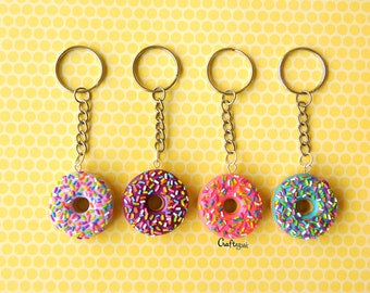 Donut keychain with sprinkles (different colors) / miniature food / polymer clay jewelry