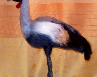 Crane Bird Figurine, Gray Crowned Crane, OOAK Bird, Softsculpture Needle felted