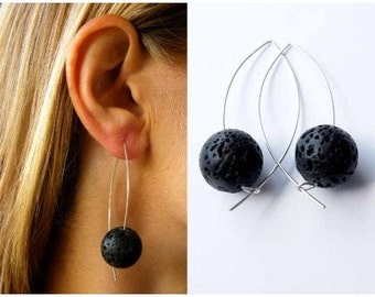 Silver earrings, earrings, silver, lava black, black, handmade new