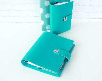 leather planner aqua, A5 planner binder, A5 leather planner, A5 leather binder, 6 ring planner, a5 filofax, 6 ring calendar,leather calendar
