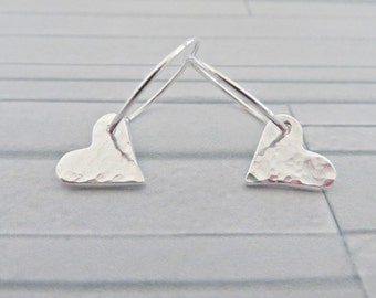 Silver heart earrings, Heart charm earrings, Fine silver hearts, heart earrings, Heart hoops earrings, Silver charm earrings, Made in the UK