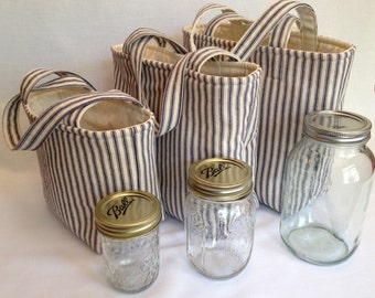 Zero Waste Custom 2 Jar Lunch Bag, Jars to Go ticking stripe mason jar lunch tote bag carrier