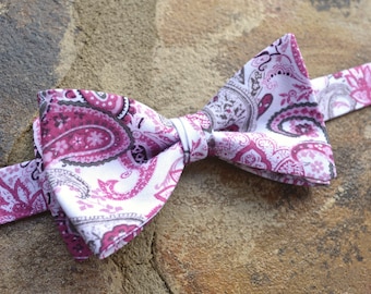 Bow Tie floral pink/paisley/cotton/weddings/mens bow ties