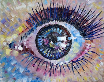 Art Painting - EYE - PALETTE KNIFE - Art Oil Painting On Canvas By Irena Rudman - Size:16" x 20" (40.5 cm x 51 cm)