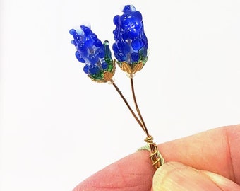 Bluebonnet Lampwork Flower Headpin Pair