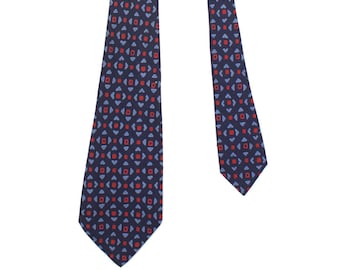vintage 1940s blue & red silk patterned wide necktie