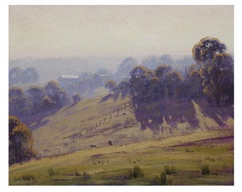 LANDSCAPE PAINTING Cottles Bridge Vic Sheep Farm by Graham Gercken