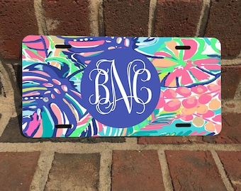 Custom Lilly Inspired Colorful Leaf Monogram License Plate / Aluminum