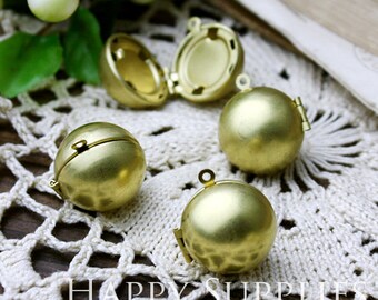 5pcs 17mm Raw Brass Globe Brass Ball Locket Pendants /Charms (ZL09)