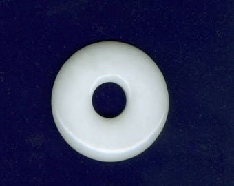 White Jade Focal, 40mm White Jade Pi Gemstone Donut Pendant Focal Bead 2111M
