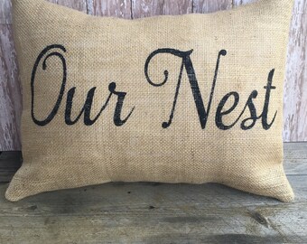 Burlap Our Nest Pillow Cover 12x16