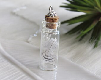 Feather Message In A Bottle Necklace | Tiny | Miniature Jar |