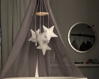 GREY WHITE nursery mobile, baby mobiles hanging, baby girl nursery decor, cloud mobile, star mobile, moon mobile