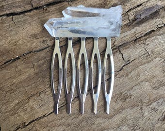Raw crystal hair comb, Crystal quartz hair comb, Raw crystal pin, Crystal hair pin, Wedding hair comb, Bridal hair comb, Wedding hair pin