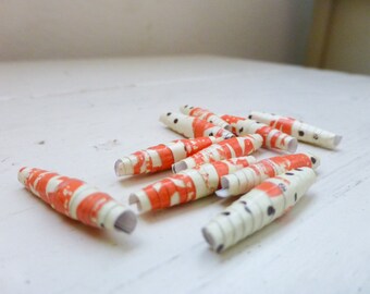 Paper beads, handmade beads, rolled paper beads, paper beads orange, oval beads, jewelry making, ready to ship, hand rolled, hand varnished