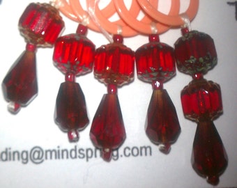 Knit Stitch Marker, Red Czech Cystals (Set of 5)