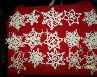 snowflake chrochet christmas ornaments hand made lot of 15