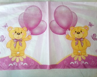 set of 2 Teddy bear paper napkins and his balloons