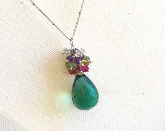 Green Amethyst Necklace Amethyst Necklace Green Gemstone Statement Necklace Green Quartz Pendant Necklace Spring Summer Gift Idea For Her