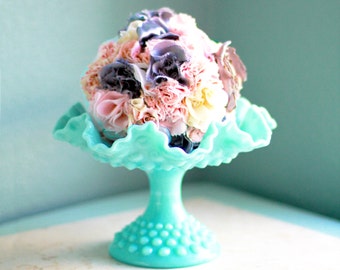 Aqua Blue Milk Glass Pedestal / Turquoise Hobnail Compote / Candy Dish Bowl Pedestal / Candy Dish Stand Wedding Dessert Buffet Bar Candy Bar