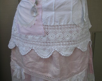 Aprons - Pink Lace Aprons - Handmade Bridal Aprons - Vintage Linen Aprons - Annies Attic Aprons - French Flea Market Apron - Pink Lace Apron