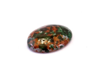 1 oval glass cabochon painted spotted brown and green 18 x 13 mm