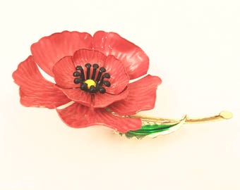 Red Flower Power Brooch Floral Pin Vintage Jewelry