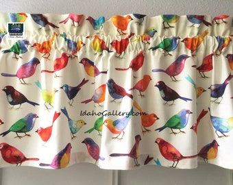Rainbow Birds Audubon Society Bird Lovers Aviary Bird Watchers Valance Kitchen Curtain Short Curtain 11" Long x 41" Wide at Idaho Gallery