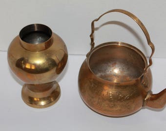 Vintage Brass Ginger Jar and Teapot, Vintage Brass Tea Kettle, Brass Ginger Jar