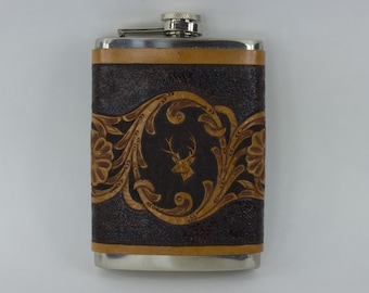 Metal Flask and Leather Sleeve